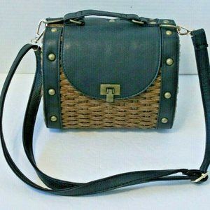 Hearty Trendy Purse Leather Raffia Straw Womens Shoulder Bag Adjustable Strap